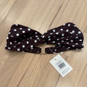 Vacay Swimwear Positano Polka Dot Strapless Bandeau Bikini Top - Brown and White